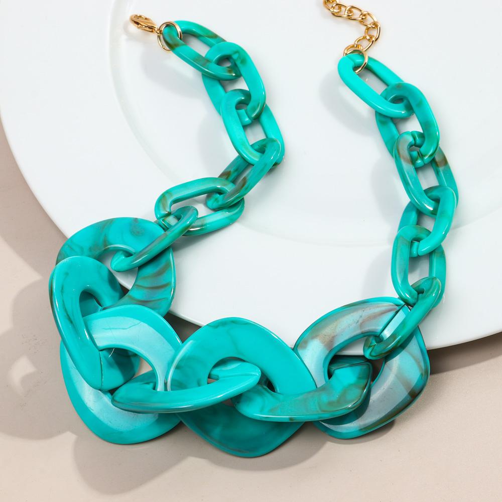 Bohemia Acrylic Large Square Link Choker Necklace for Women Men New Turquoise Resin Geometric Neck Chain Pendants Jewelry Collar