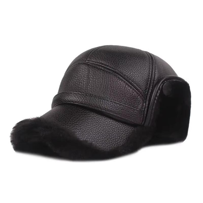 Multi Functional Foldable Winter Thickened Leather Cap with Built-in Earmuffs for Cold Wind As Warm Outdoor Sports Baseball Caps
