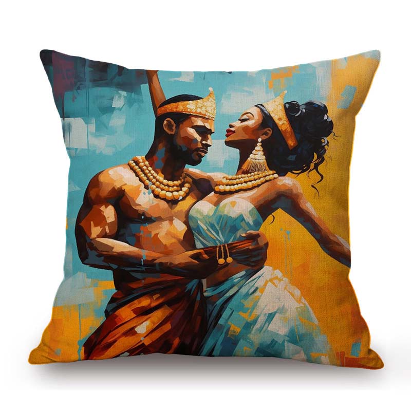 

Экзотическое африканское искусство Черная королева и король Масляная живопись Хлопок Лен Декор Искусство Наволочка для диванной подушки-плед Подушка для автомобильного сиденья 45x45cm 18x18in