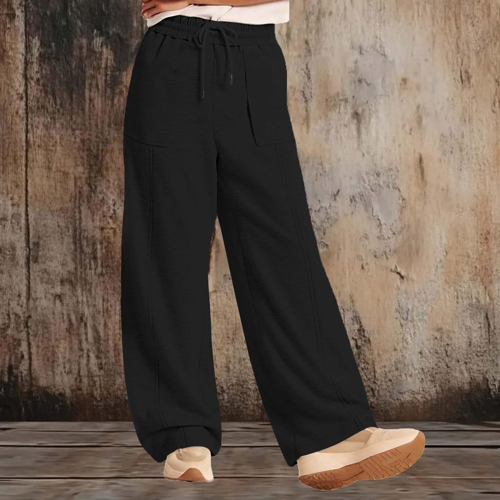 Women’s High Waist Drawstring Wide Leg Casual Long Pants Relaxed Lounge Trousers with Pockets