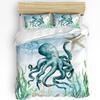Nautical Theme Sea Turtle Starfish Compass Duvet Cover with Pillow Case 3pcs Bedding Set Quilt Cover Double Bed Home Textile