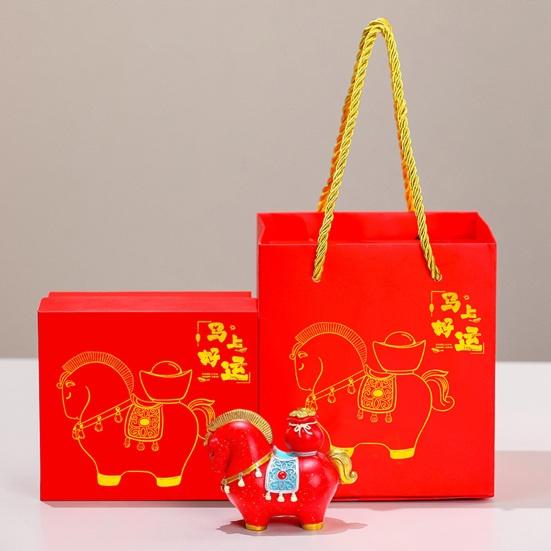 1/4Pcs Cartoon Horse Figurine with Gift Bag Box Bring Good Luck Fortune Chinese Style Pony Statue Home Office Desktop Feng Shui Decoration Ornament
