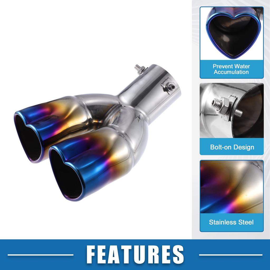 ABSOPRO Muffler Dual Downward Exhaust 60mm Universal Fit for Exterior Dual Outlets Cutter, Pipe, Heart-Shaped, Bolt-On, Metal, Diameter,