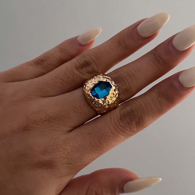 

Vintage Colorful Color Zircon Open Rings For Women Men Punk Metal Irregular Lava Geometric Adjustable Knuckle Ring Zircon