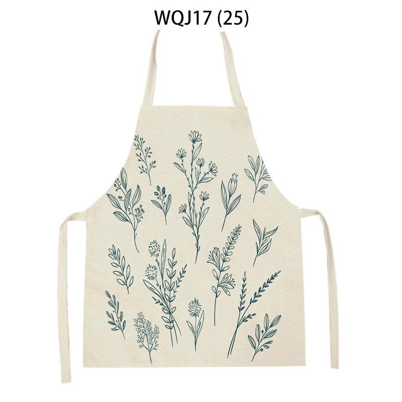 Flower Leaves Pattern Kitchen Aprons Home Cooking Linen Sleeveless Aprons Plants Style Household Sleeveless Cleaning Pinafore