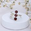 Elegant 925 Sterling Silver Triple Garnet Ring – Handmade Adjustable Stackable Red Stone Ring for Women
