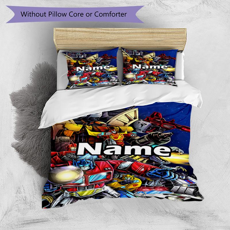 3pcs Duvet Cover Set (1*Duvet Cover + 2*Pillowcase, Without Core), Custom Name Transformers Pattern Bedding Set, Home Bedroom Decor Gift