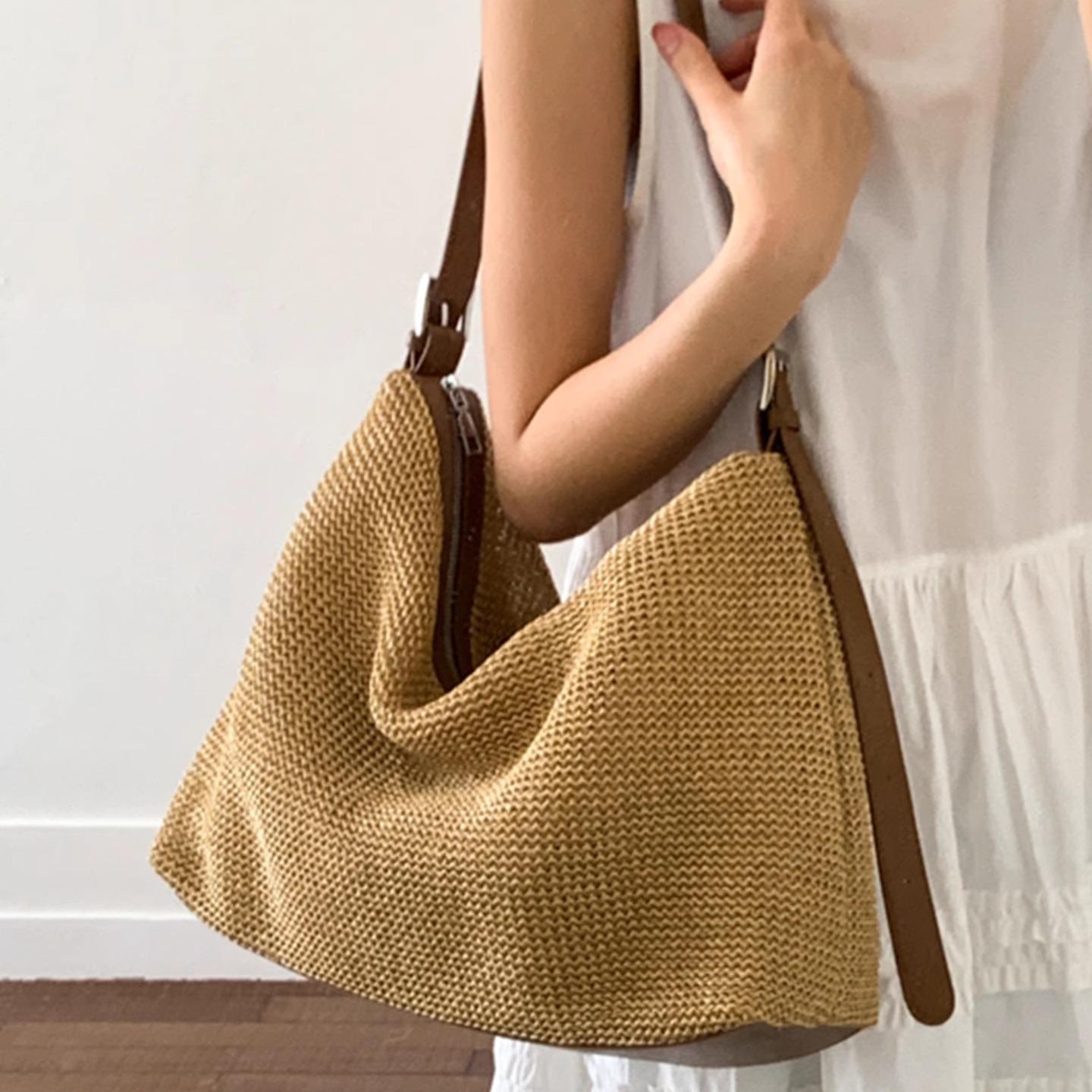 Schoolbag Women's Lazy And Relaxed Messenger Woven Bag 2025 New Seaside Vacation Large-Capacity Commuting Fashion Versatile Tote Bag