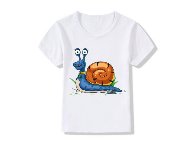 Top Cute Cartoon Snail Print T Shirt Funny for Boys Girls Lovely Childrens Clothes Summer Polyester Fabric Kids Clothes