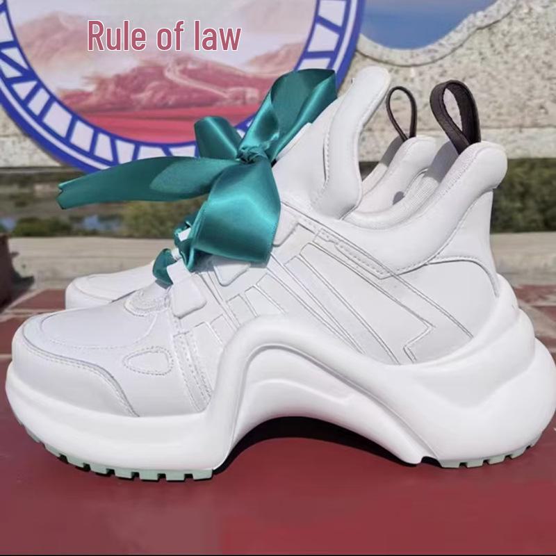 2025 Damskor i kändisstil för pappa: Rosettformade, tjocka sular, snörning, höjdhöjande fritidsskor