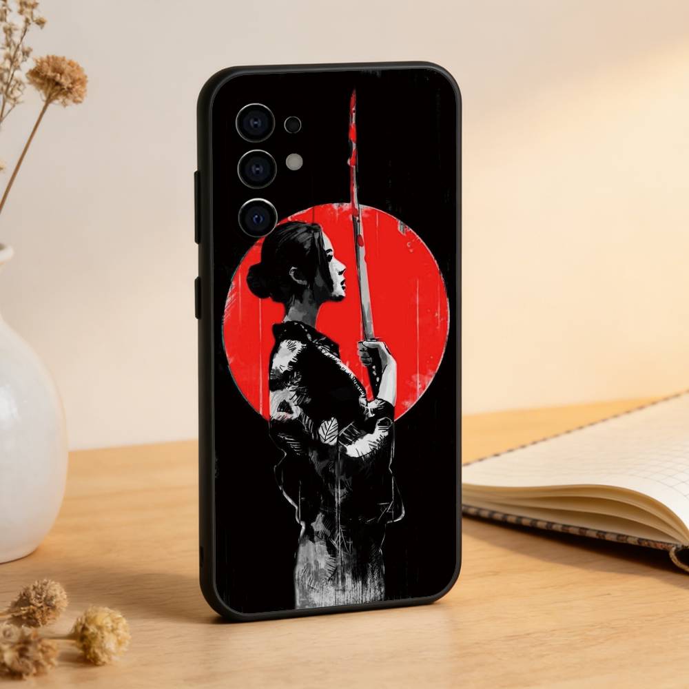 Samurai Warrior Geisha Phone Case For Samsung S25,S24,S21,S22,S23,S30,Ultra,S20,Plus,Fe,Lite,Note,10,Black Cover