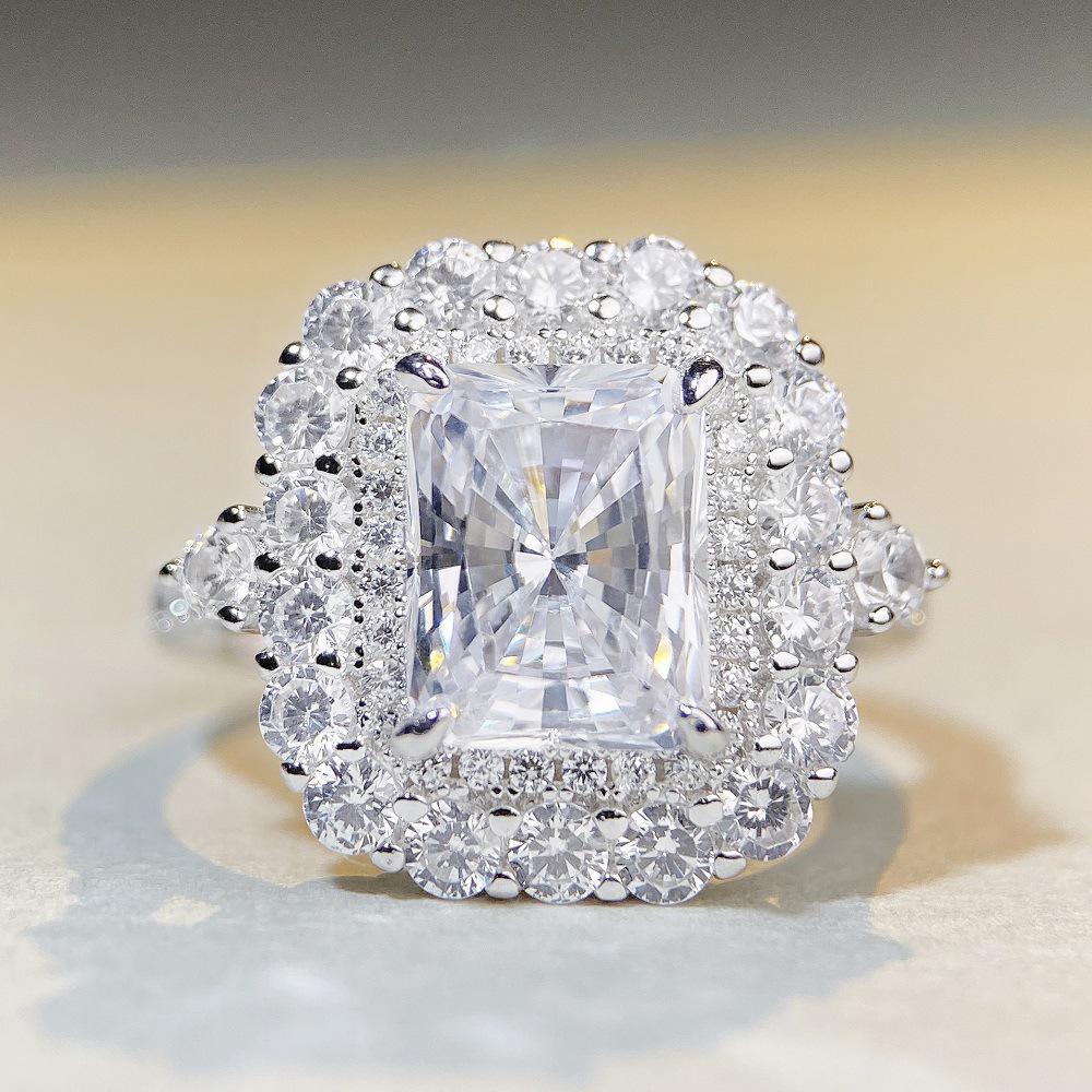 S925 Sterling Silver Radiant Cut Yellow Diamond Ring for Women – High-End Square Design, Cross-Border Bestseller