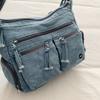 Multi Pocket Denim Crossbody Bag Adjustable Strap Large Capacity Casual Shoulder Purse for Women