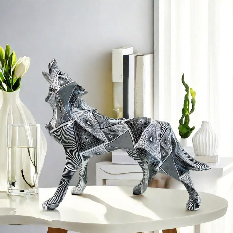 Geometric Wolf Sculpture Resin Animal Figurine for Modern Home and Office Decoration Unique Animal Figure
