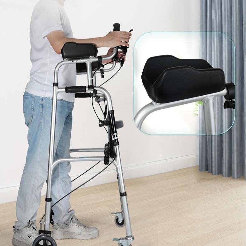 Aluminum Alloy Rollator Walker with Wheels, Seat, and Arm Support – Four-Legged Mobility Aid.
