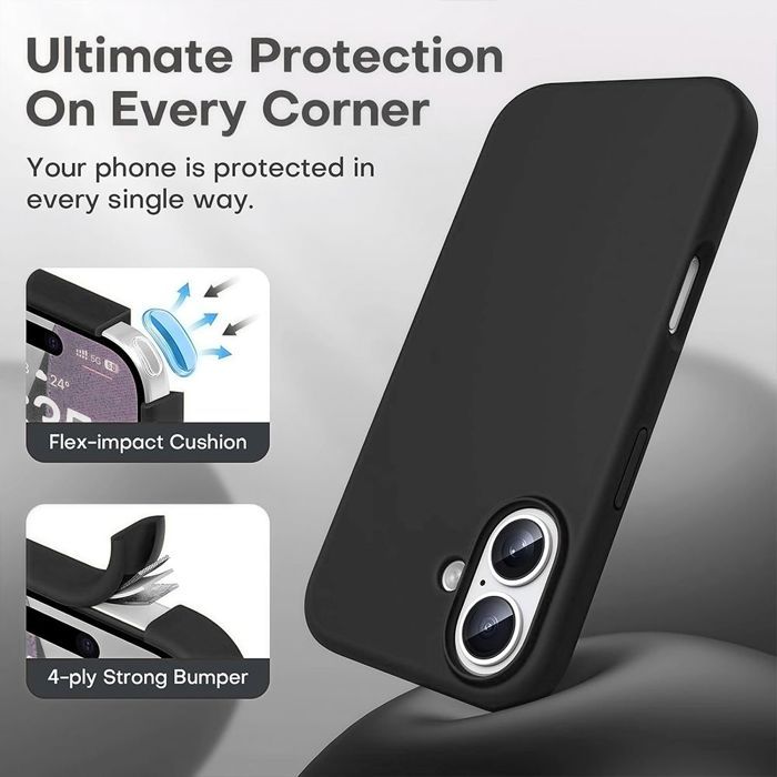 Coque de Protection - BOOLING - pour iPhone 17 - Silicone Souple Anti-Rayure avec Bandoulière Noire