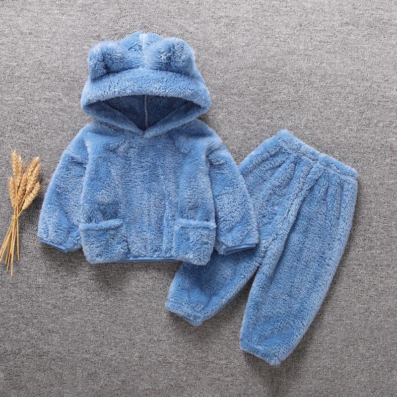 Children's Flannel Hooded Pajama Set - Warm Autumn/Winter Two-Piece for Baby