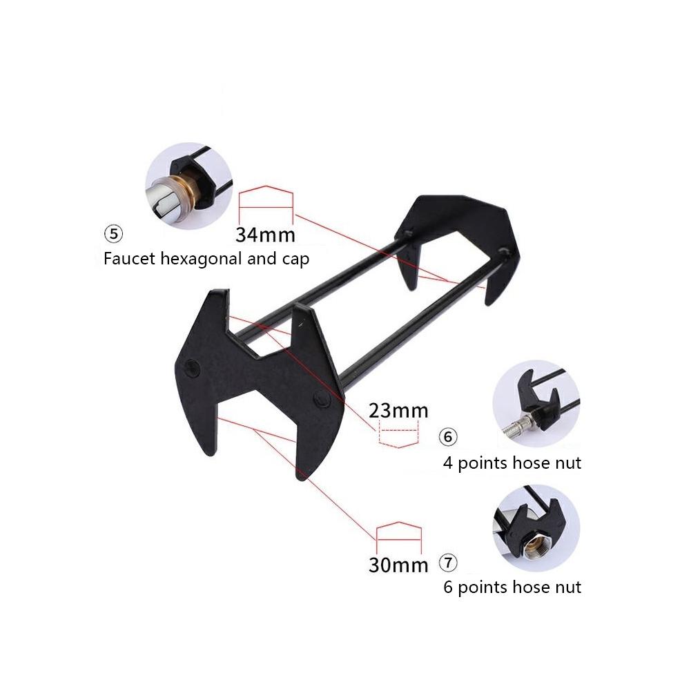 Multifunctional Portable Sink Wrench Carbon Steel Faucet Water Pipe Nuts Spanner Double-Ended Wrench Lightweight for Sink Faucet