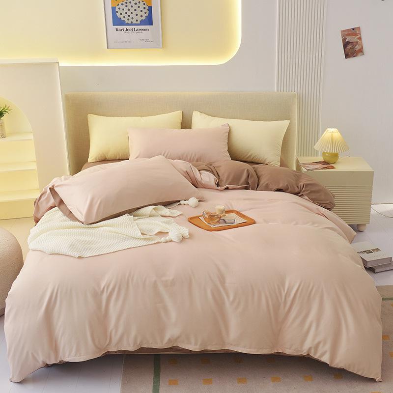 "Pure Color Sanded Four-Piece Bedding Set - Simple Style Quilt, Bedsheet for Dorms, Autumn/Winter."