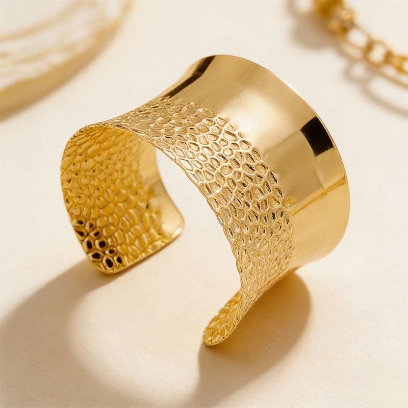 Европейский тисненый Панк Металлический Широкий Открытый Браслет Модные Украшения золотой