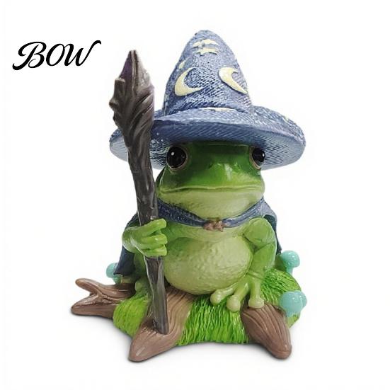 Compact Halloween Desk Sculpture Witch Frog Ornaments, Resin Magic Wizard Figurine, Micro-landscape Miniature Cute Fantasy Mini Statue for Home