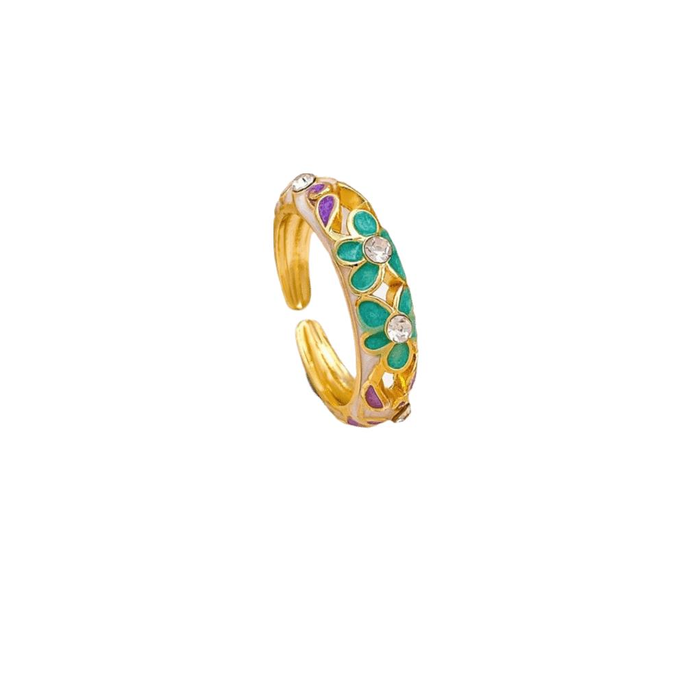 

Classic Colorful Enamel Flower Rings Hollow Out Gold Plated Ring Vintage Geometric Rings Female Style 14