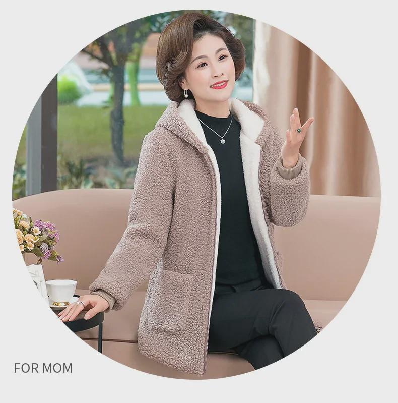 2024 Stilvoller Wintermantel mit Kapuze für Frauen mittleren Alters - Plus Samt, dickes Fleece, Baumwolljacke in großer Größe für Herbst und Winter