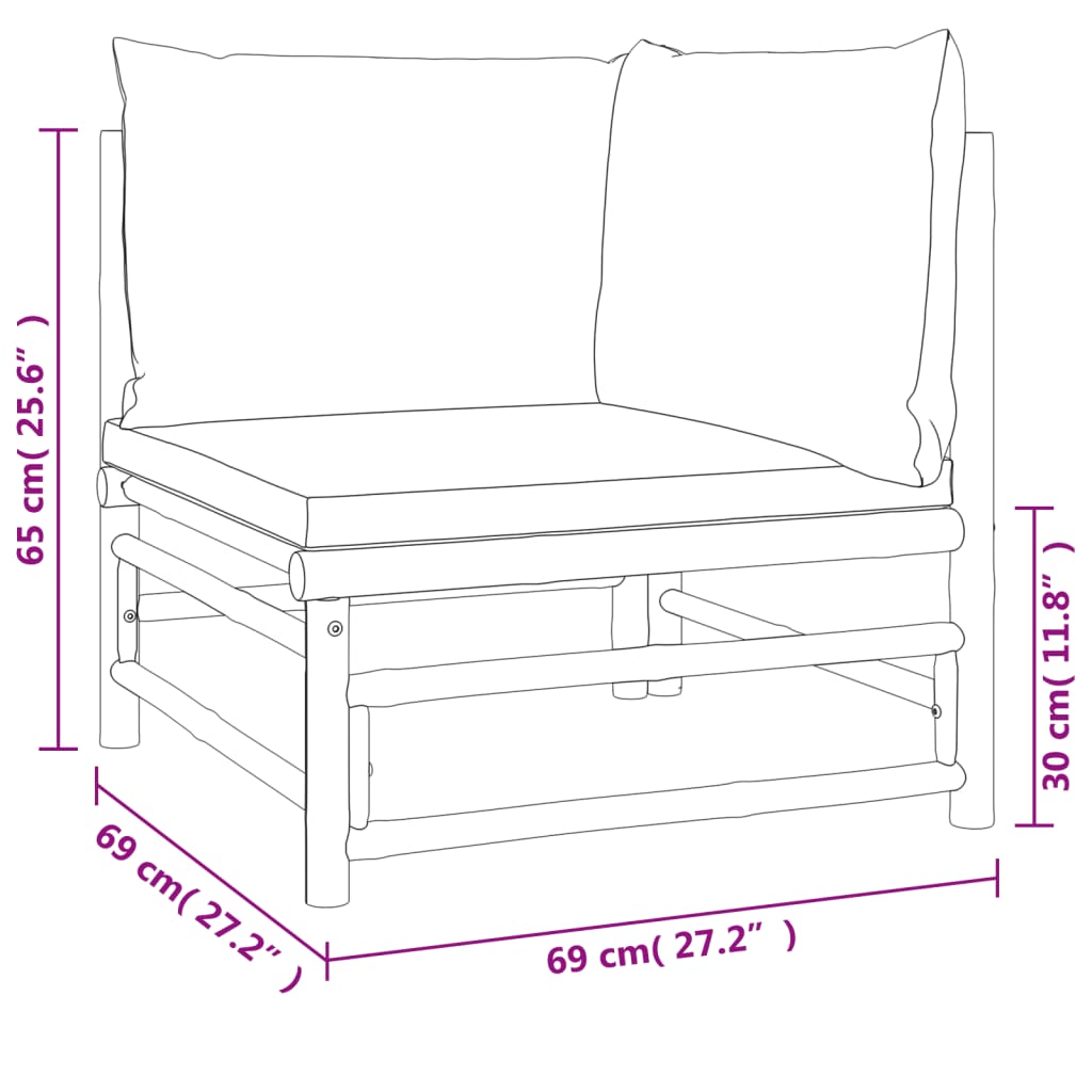 Vidaxl 5-Cz. Garden Furniture Set, Light Grey Cushions, Bamboo