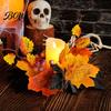 Reusable Plastic Props Halloween Floral Candle Ring, Artificial Maple Rose Wreath for Indoor Outdoor Holiday Decor Holder, Spooky Table Centerpiece