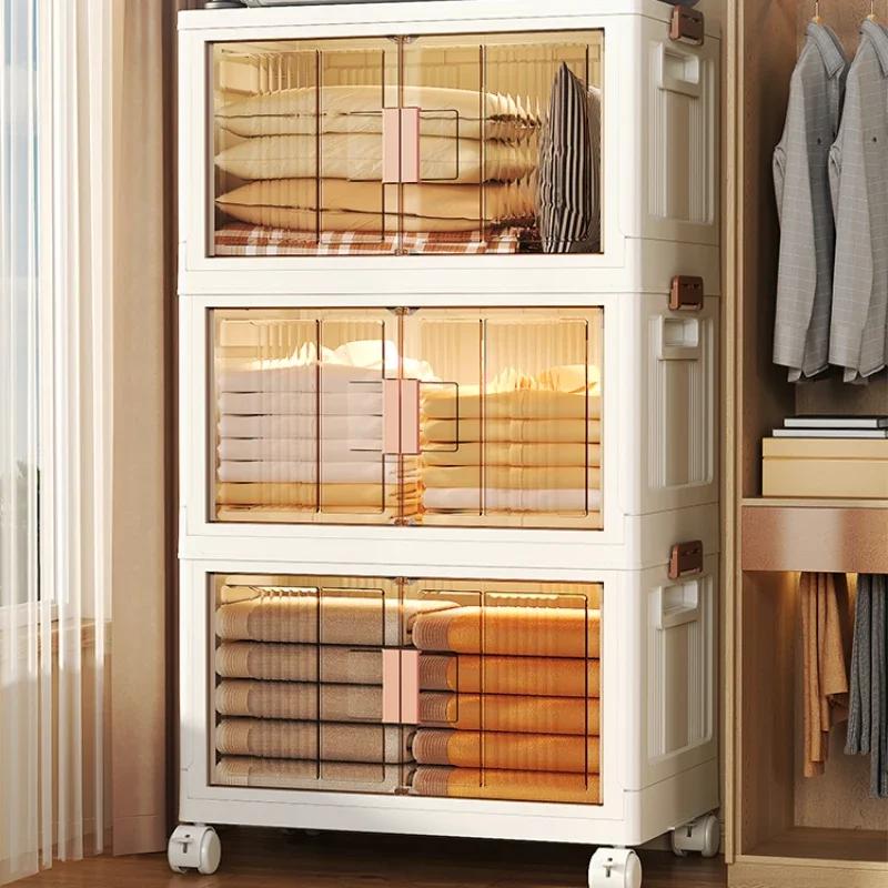 Simple Folding Plastic Storage Cupboard Multilayer Double Door Bedroom Wardrobe High-Capacity Household Bedroom Cabinet