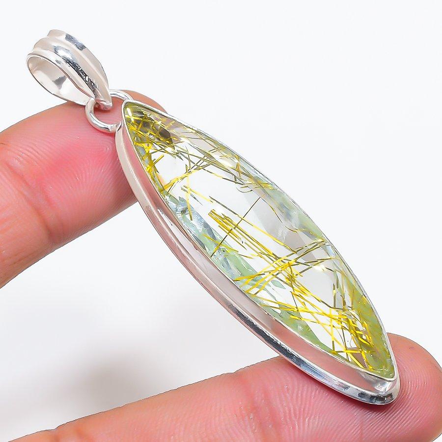 Natural Golden Rutile Gemstone 925 Sterling Silver Jewelry Pendant 2.76  AP-14162