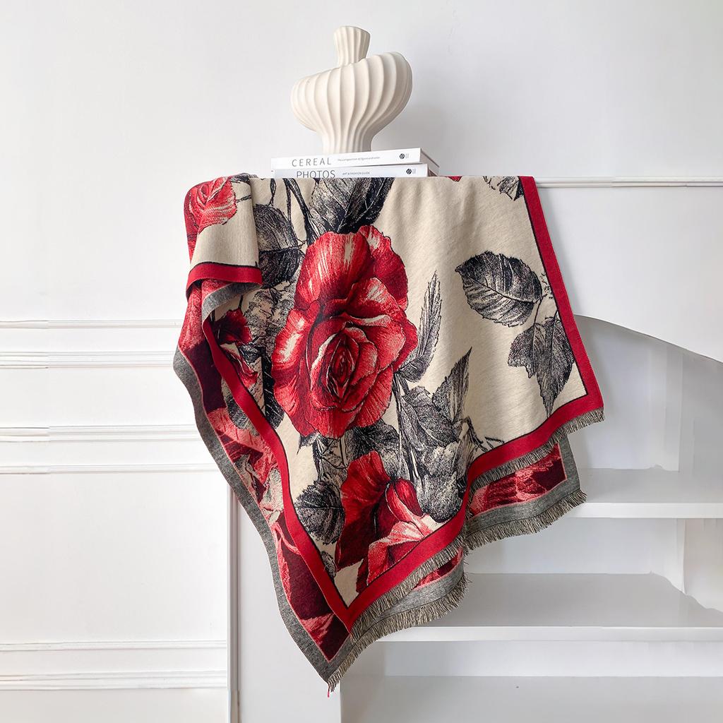 Luxury Warm Poncho Cashmere Winter Women Scarf Floral Jacquard Shawl Wraps Female Thick Pashmina Blanket Bufanda Travel Echarpe