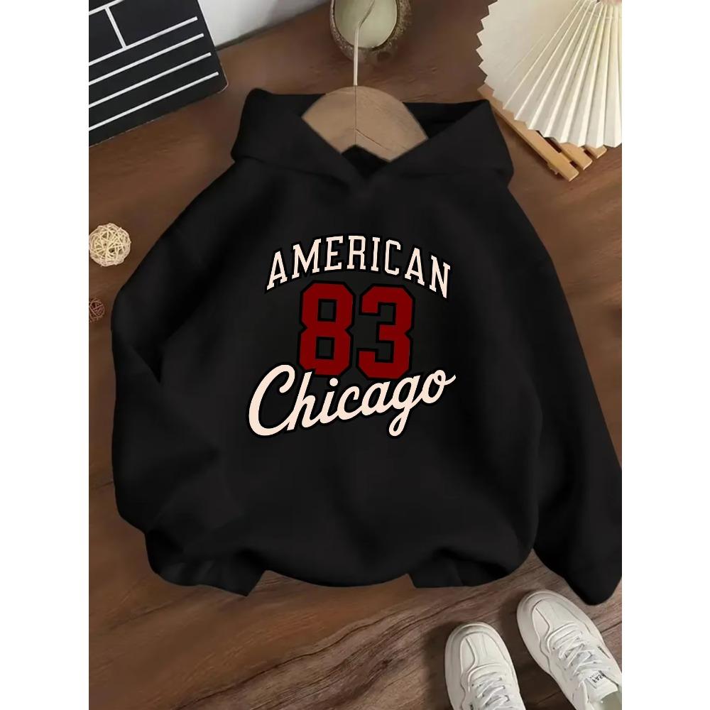 Sonbahar/Kış Erkek ve Kız Çocuk Kapüşonlu Sweatshirtler Chicago Dijital Baskılı Günlük Spor Üstler