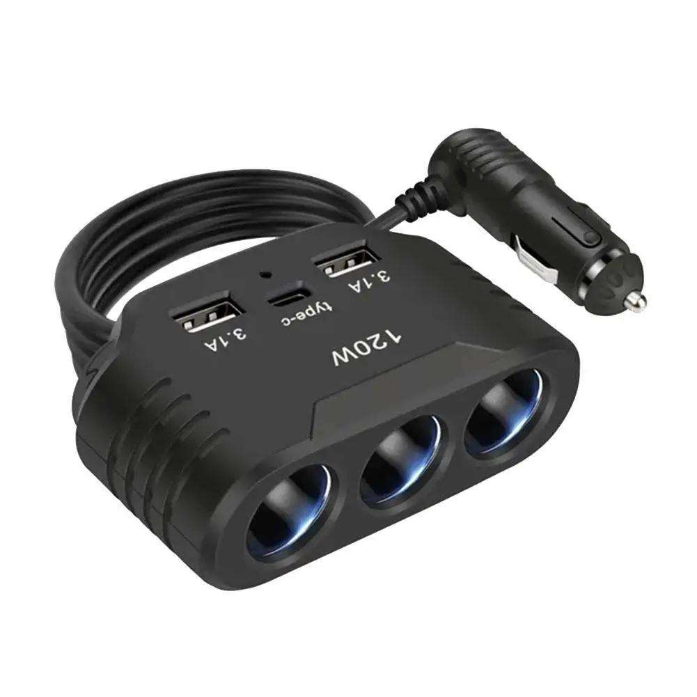 New 3 Socket Car Charger Splitter Dual Usb Led Car Fast Charging Adapter 120w 12v 24v Car Charger Adapter For Gps To P2b6
