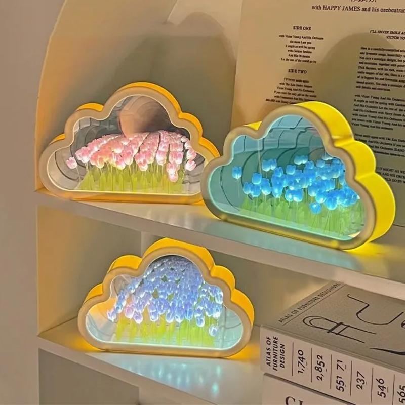 DIY Cloud Lalele LED Lumină de noapte Creativă Marea de Flori Lampă de noapte Oglindă Lămpi de masă Lumină atmosferă Cadou de aniversare Decor acasă