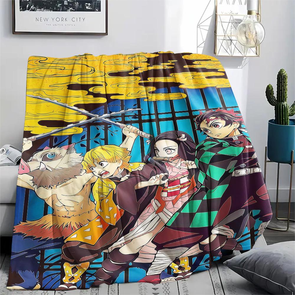1PC Demon Slayer Kimetsu No Yaiba Patterned Flannel Blanket Suitable For All Seasons For Home Decor Warmth And Comfort Gifts Holiday Present