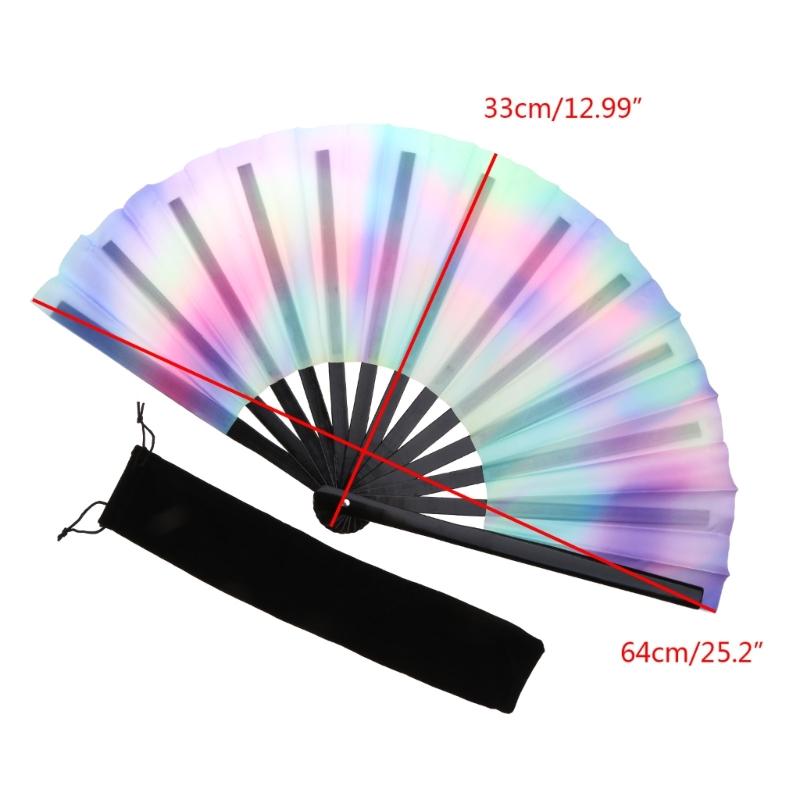 Fluorescent Folding Fan Colorful Hand Fans for Women Men Party Club Performances Dance Fan Wedding Home Decorations X3UC