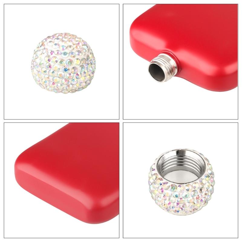 Classical Stainless Steel Square Drinking Flask With Leak Proof Rhinestones Lid Small Liquor Bottle Hip Flask For Parties And Outdoor Activity