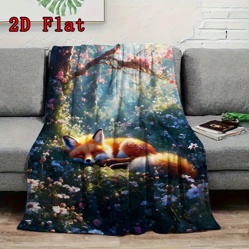 Sleeping Fox 2D Flat Pattern Flannel Blanket High Quality All Seasons Warmth and Comfort Perfect for Christmas Gifts.MMT0918152