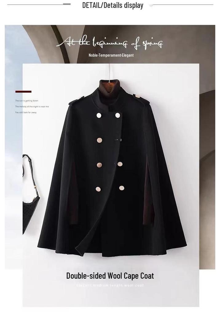 Manteau Cape Double Face en Laine pour Femmes Petite Taille 2025 - Laine Australienne Pure pour l'Automne/Hiver.