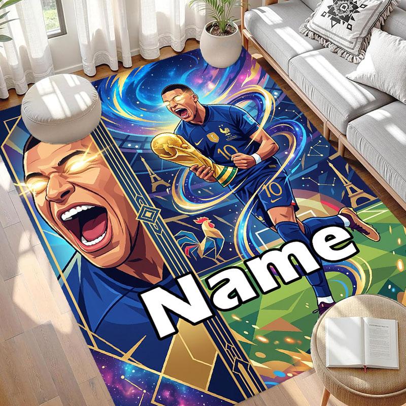 Custom Name Personalized Kylian Mbappe Print Carpet, Versatile Home Decor Rug, for Playroom, Apartment, Balcony, Entryway, Hallway Gift