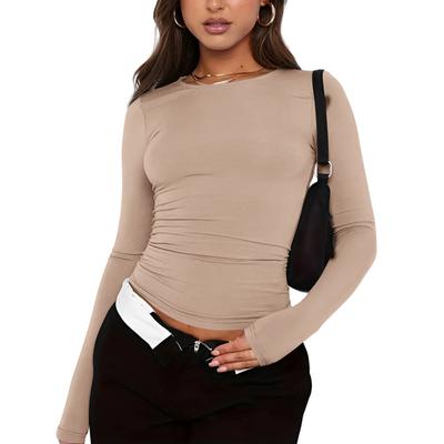 Women s Fashion Solid Colour Round Neck Long Sleeve T-Shirt Top XS