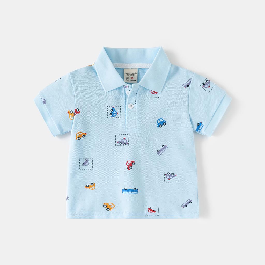 Boys Printed Polo Shirt Short Sleeve Collared T Shirt Casual Summer Fashion Top Clothing for Toddler and Kids