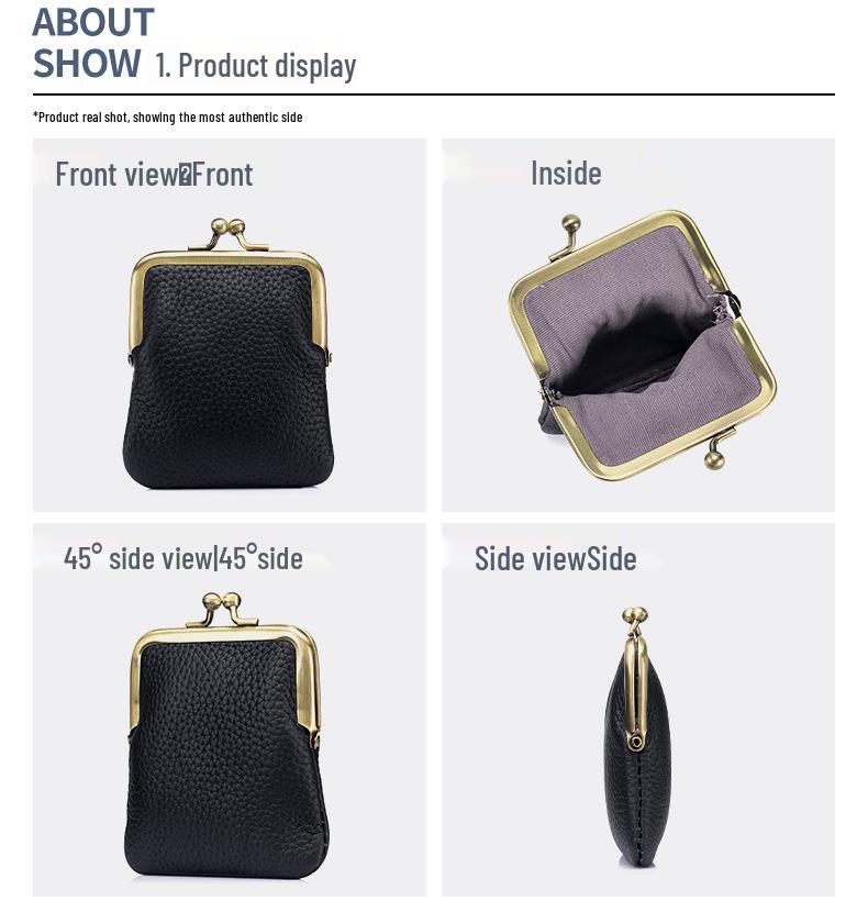 Women's Genuine Leather Mini Coin & Card Holder with Lipstick Clip - Chic European American Fashion Storage Purse