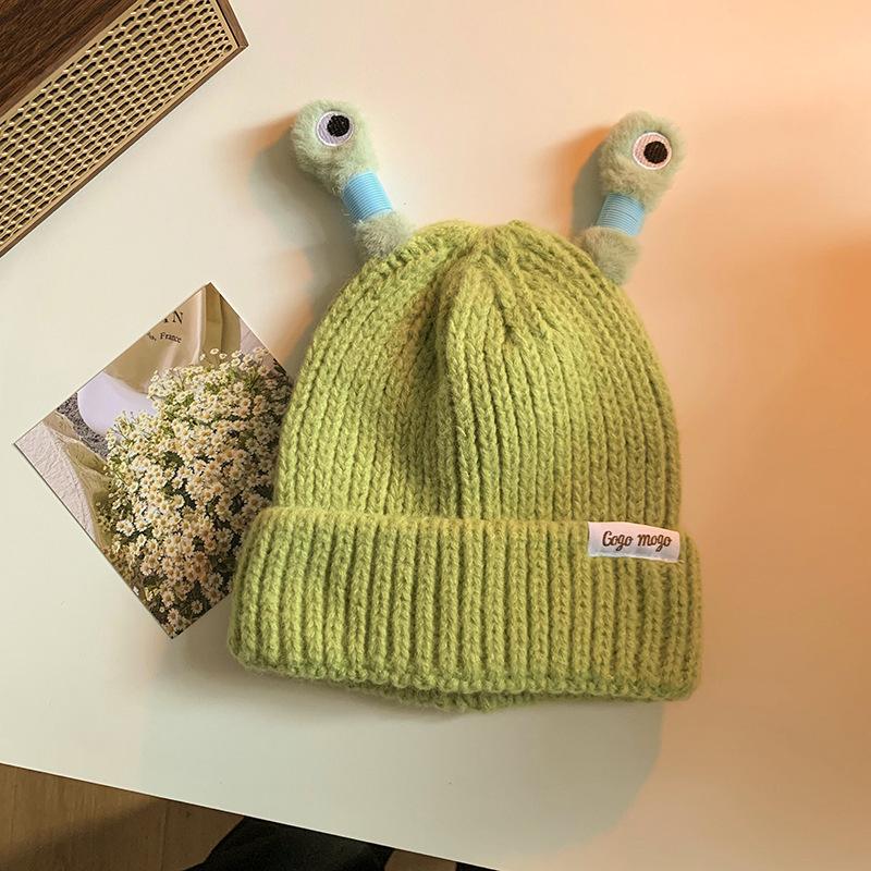 

Cute Funny Frog Knitted Woolen Hat for Women in Autumn and Winter Big Head Circumference Warm Hat New Cold Hat for Students M（56-58cm）