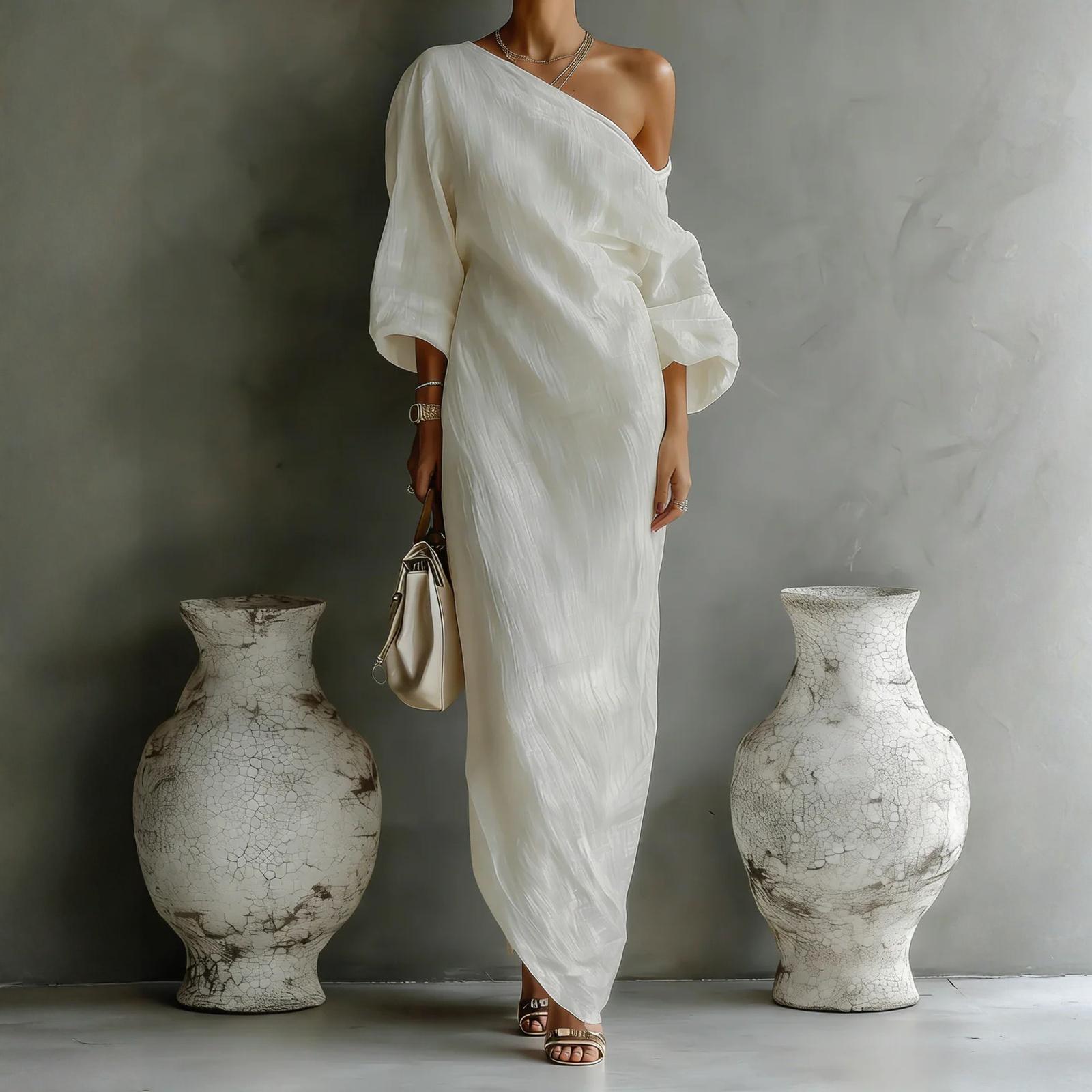 

Жіноча повсякденна незвичайна одноплеча лінива сукня XL білий