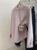 2025 Winter European Women's Pink Cashmere Blend Raglan Sleeve Loose Sweater