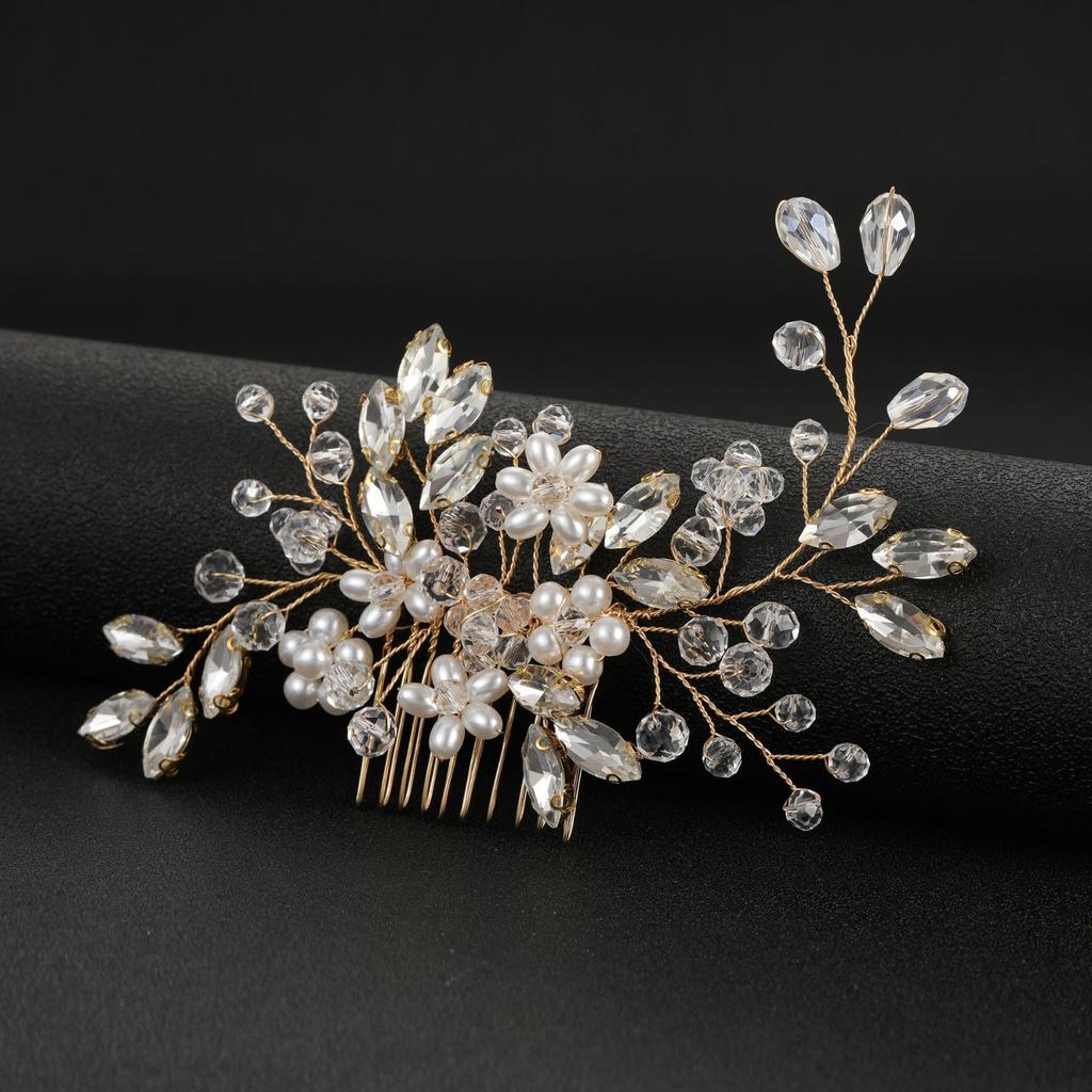 Bridal Wedding Hair Accessories Europe and America Cross Border Pearl Crystal Comb Factory Direct Sales Headdress