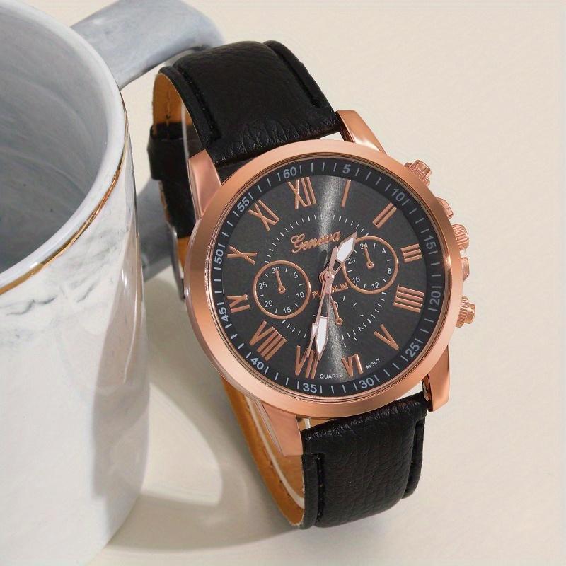 2pcs/set Women's Elegant Watch Fashion Casual Analog PU Leather Band Wrist Watch & Rhinesone Bracelet, Best Gift for Her
