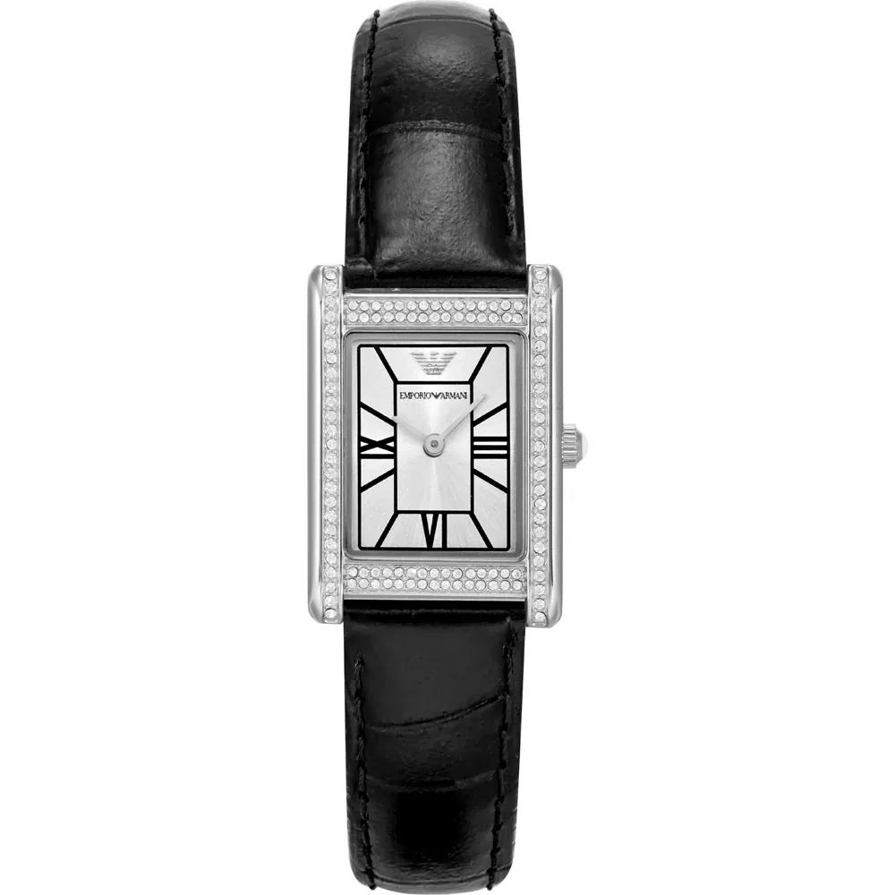 

Emporio Armani Genni Silver Black Leather Ladies Quartz Watch AR11623 серебряный